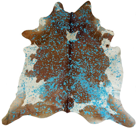 Brown and White Cowhide with Blue Acid Wash