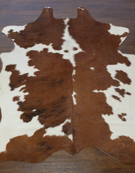 Brown and White Large European Cowhide Rug 6'9" H x 5'6"W #3527 by Hudson Hides