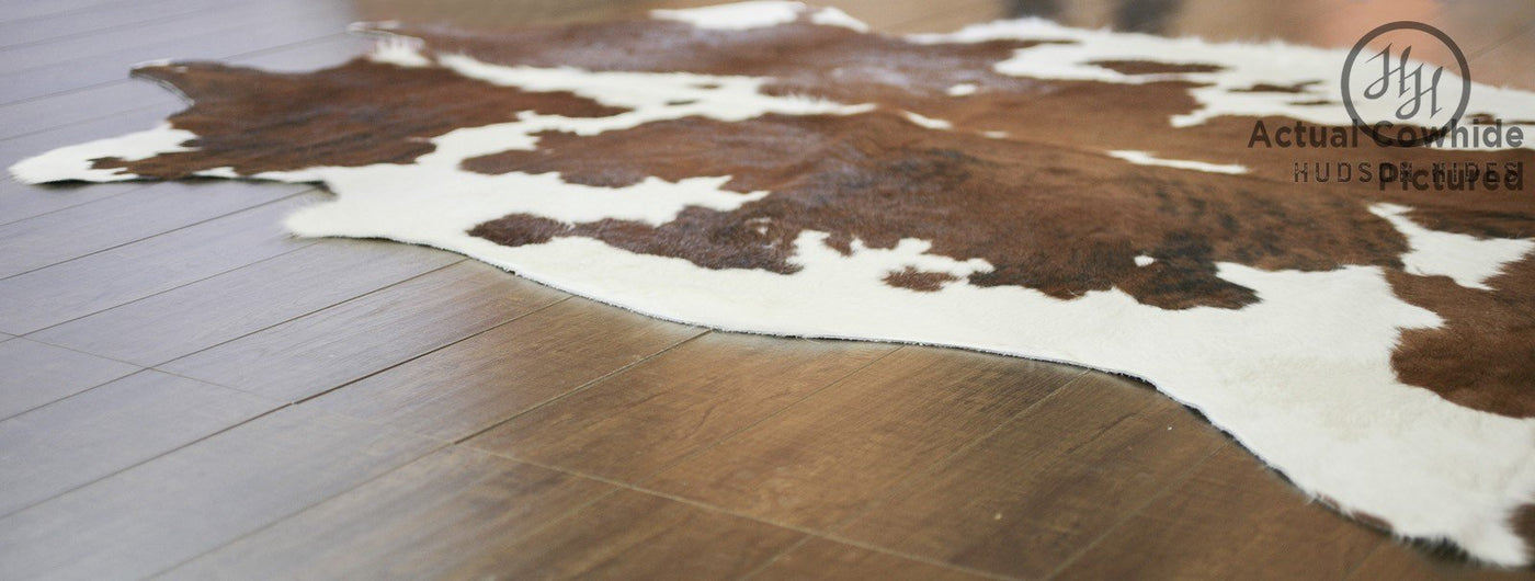 Brown and White Large European Cowhide Rug 6'9" H x 5'6"W #3527 by Hudson Hides