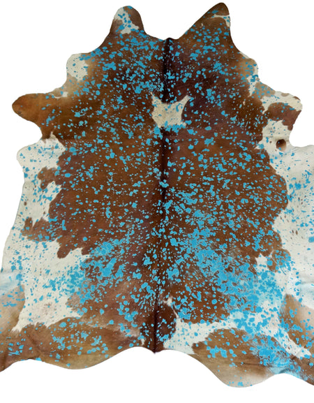 Brown and White Cowhide with Blue Acid Wash