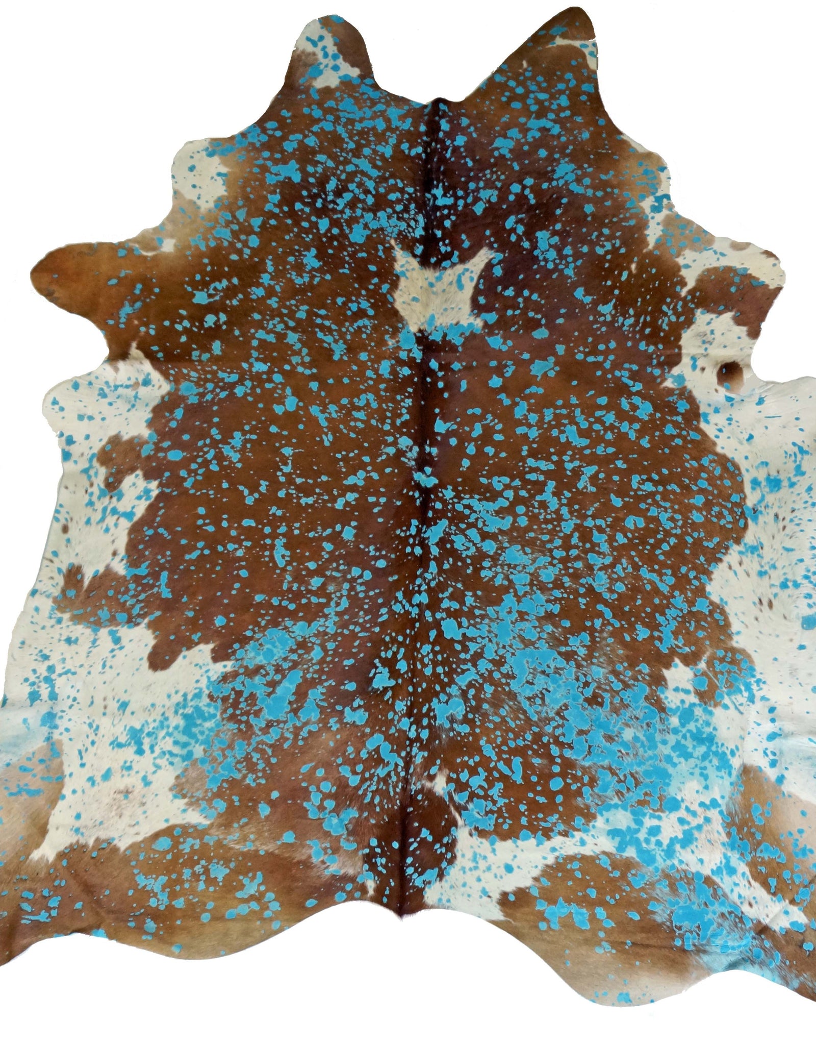 Brown and White Cowhide with Blue Acid Wash
